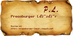 Pressburger Lázár névjegykártya
